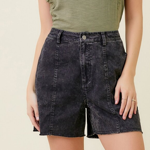 MYSTREE Black Acid Wash High Rise Denim Shorts Casual Vintage - Picture 1 of 5
